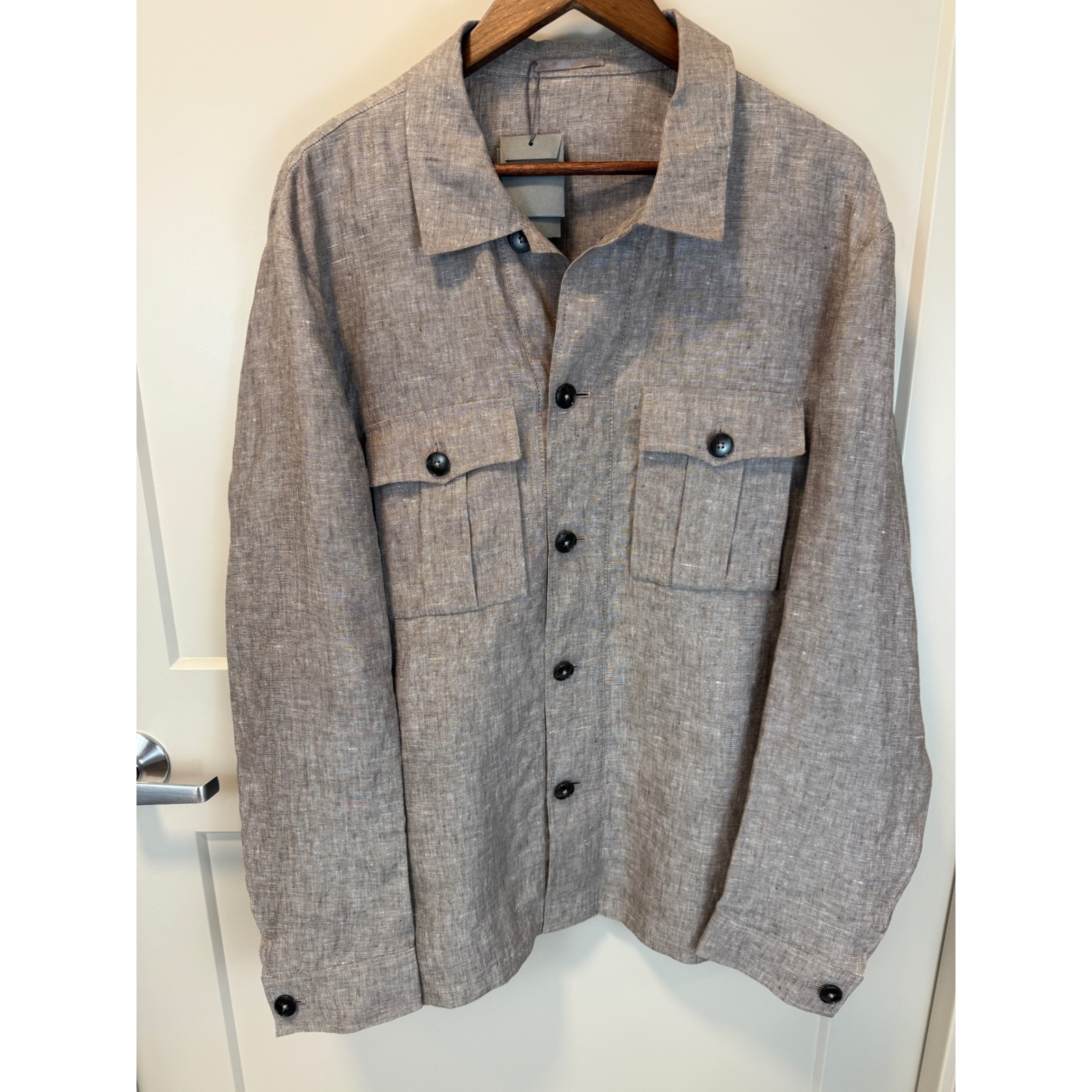 Nwt Balthazar 100% Linen Surchemise Button Down Shirt Taupe Size 60 Or 3xl